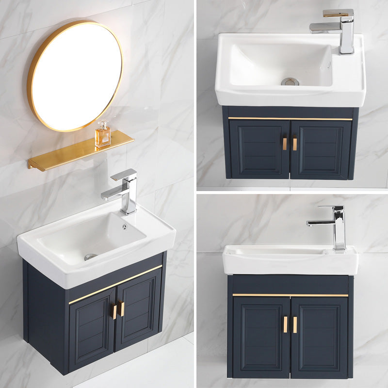 Glam Single Bath Vanity Metal Frame Wall Mount Blue Sink Vanity Clearhalo 'Bathroom Remodel & Bathroom Fixtures' 'Bathroom Vanities' 'bathroom_vanities' 'Home Improvement' 'home_improvement' 'home_improvement_bathroom_vanities' 7519298