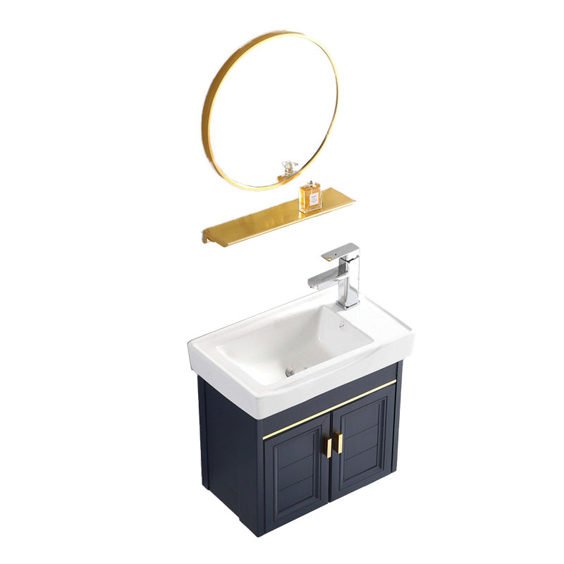 Glam Single Bath Vanity Metal Frame Wall Mount Blue Sink Vanity Vanity & Faucet & Mirrors 20"L x 12"W x 17"H Right Clearhalo 'Bathroom Remodel & Bathroom Fixtures' 'Bathroom Vanities' 'bathroom_vanities' 'Home Improvement' 'home_improvement' 'home_improvement_bathroom_vanities' 7519304