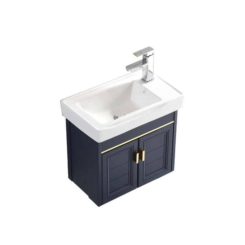 Glam Single Bath Vanity Metal Frame Wall Mount Blue Sink Vanity Vanity & Faucet 20"L x 12"W x 17"H Right Clearhalo 'Bathroom Remodel & Bathroom Fixtures' 'Bathroom Vanities' 'bathroom_vanities' 'Home Improvement' 'home_improvement' 'home_improvement_bathroom_vanities' 7519307