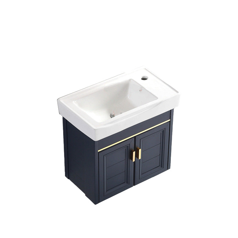 Glam Single Bath Vanity Metal Frame Wall Mount Blue Sink Vanity Bathroom Vanity 20"L x 12"W x 17"H Right Clearhalo 'Bathroom Remodel & Bathroom Fixtures' 'Bathroom Vanities' 'bathroom_vanities' 'Home Improvement' 'home_improvement' 'home_improvement_bathroom_vanities' 7519308