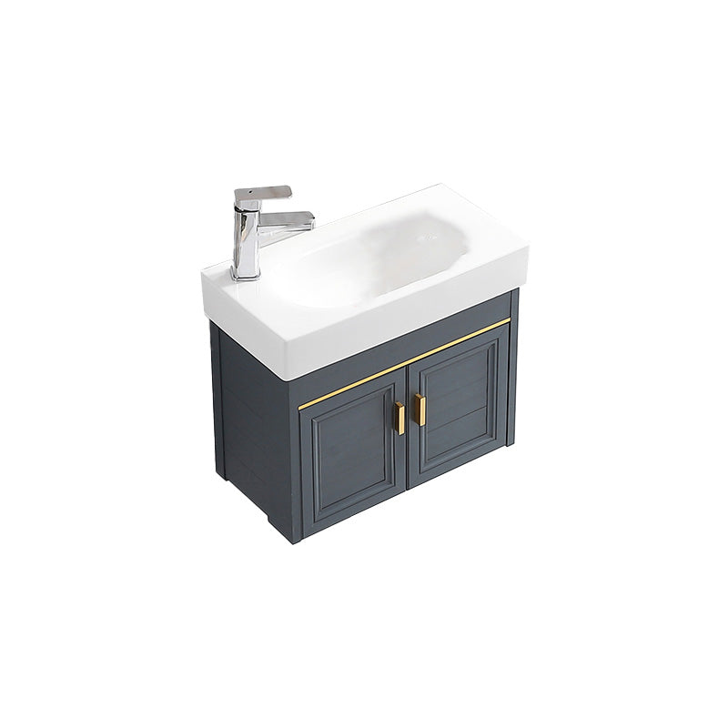 Glam Single Bath Vanity Metal Frame Wall Mount Blue Sink Vanity Vanity & Faucet 23.6"L x 11.8"W x 18.9"H Left Clearhalo 'Bathroom Remodel & Bathroom Fixtures' 'Bathroom Vanities' 'bathroom_vanities' 'Home Improvement' 'home_improvement' 'home_improvement_bathroom_vanities' 7519309