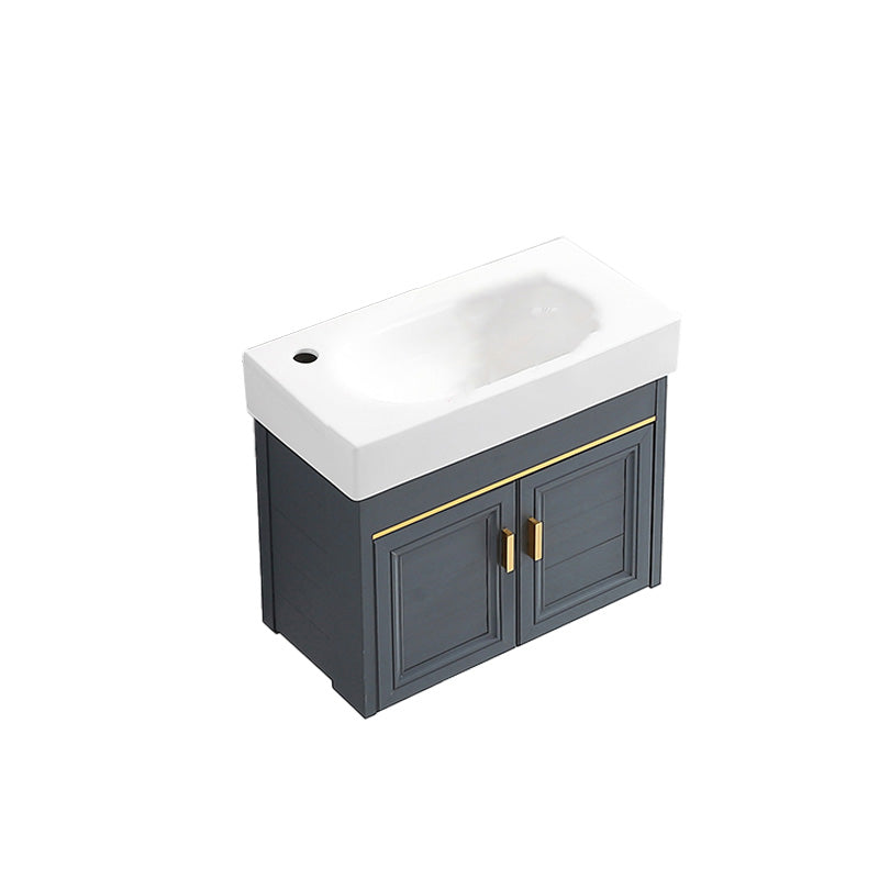 Glam Single Bath Vanity Metal Frame Wall Mount Blue Sink Vanity Bathroom Vanity 23.6"L x 11.8"W x 18.9"H Left Clearhalo 'Bathroom Remodel & Bathroom Fixtures' 'Bathroom Vanities' 'bathroom_vanities' 'Home Improvement' 'home_improvement' 'home_improvement_bathroom_vanities' 7519310