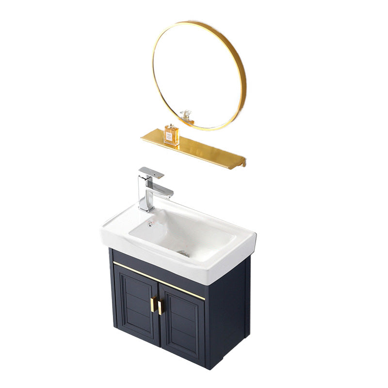 Glam Single Bath Vanity Metal Frame Wall Mount Blue Sink Vanity Vanity & Faucet & Mirrors 20"L x 12"W x 17"H Left Clearhalo 'Bathroom Remodel & Bathroom Fixtures' 'Bathroom Vanities' 'bathroom_vanities' 'Home Improvement' 'home_improvement' 'home_improvement_bathroom_vanities' 7519312