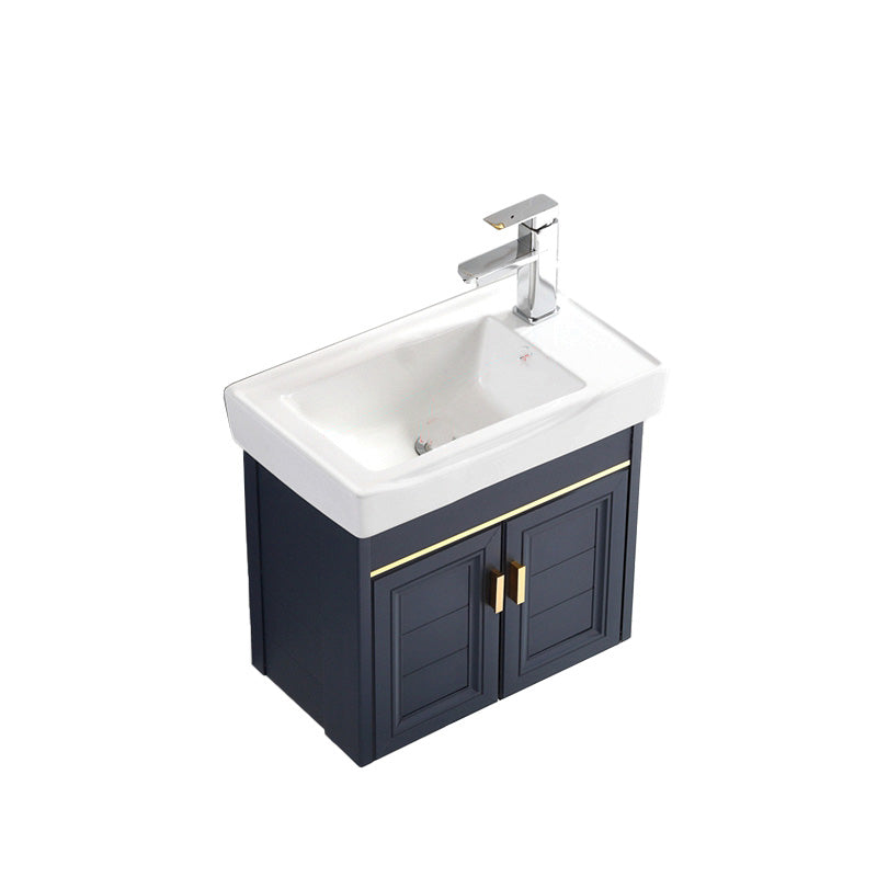 Glam Single Bath Vanity Metal Frame Wall Mount Blue Sink Vanity Vanity & Faucet 23"L x 13"W x 18"H Right Clearhalo 'Bathroom Remodel & Bathroom Fixtures' 'Bathroom Vanities' 'bathroom_vanities' 'Home Improvement' 'home_improvement' 'home_improvement_bathroom_vanities' 7519313