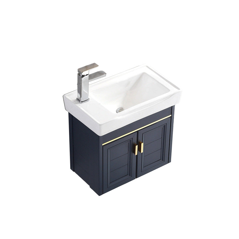 Glam Single Bath Vanity Metal Frame Wall Mount Blue Sink Vanity Vanity & Faucet 20"L x 12"W x 17"H Left Clearhalo 'Bathroom Remodel & Bathroom Fixtures' 'Bathroom Vanities' 'bathroom_vanities' 'Home Improvement' 'home_improvement' 'home_improvement_bathroom_vanities' 7519314