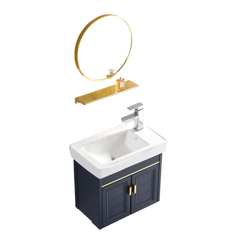 Glam Single Bath Vanity Metal Frame Wall Mount Blue Sink Vanity Vanity & Faucet & Mirrors 23"L x 13"W x 18"H Right Clearhalo 'Bathroom Remodel & Bathroom Fixtures' 'Bathroom Vanities' 'bathroom_vanities' 'Home Improvement' 'home_improvement' 'home_improvement_bathroom_vanities' 7519315