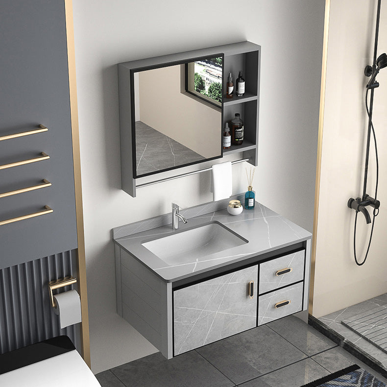 Modern Vanity Rectangular Gray Single Wall Mount Metal Vanity Set Clearhalo 'Bathroom Remodel & Bathroom Fixtures' 'Bathroom Vanities' 'bathroom_vanities' 'Home Improvement' 'home_improvement' 'home_improvement_bathroom_vanities' 7519339