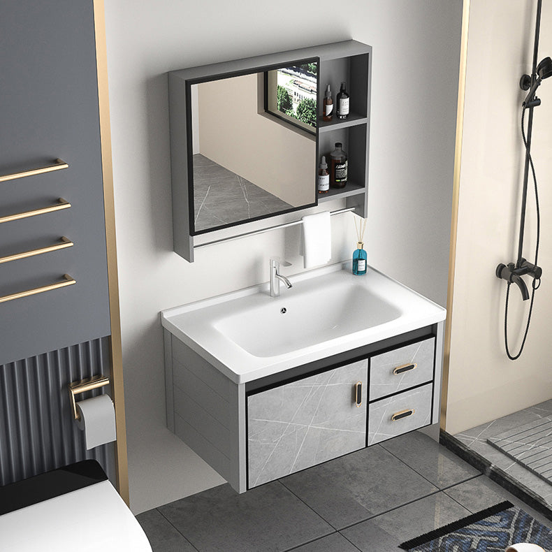 Modern Vanity Rectangular Gray Single Wall Mount Metal Vanity Set Clearhalo 'Bathroom Remodel & Bathroom Fixtures' 'Bathroom Vanities' 'bathroom_vanities' 'Home Improvement' 'home_improvement' 'home_improvement_bathroom_vanities' 7519346