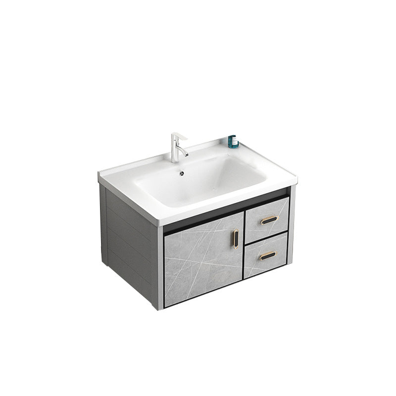 Modern Vanity Rectangular Gray Single Wall Mount Metal Vanity Set Vanity & Faucet 28"L x 19"W x 18"H Clearhalo 'Bathroom Remodel & Bathroom Fixtures' 'Bathroom Vanities' 'bathroom_vanities' 'Home Improvement' 'home_improvement' 'home_improvement_bathroom_vanities' 7519349