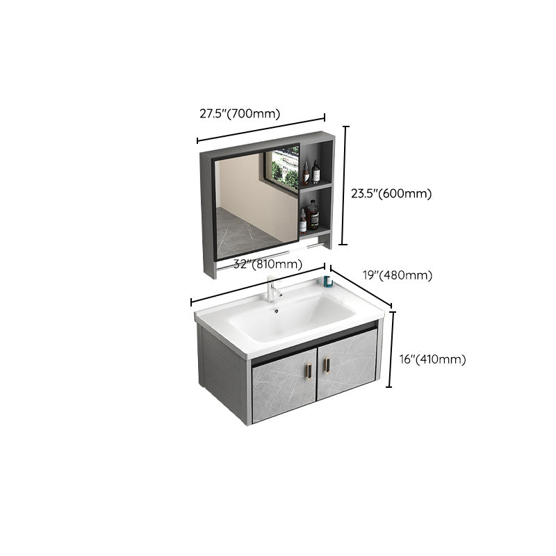 Modern Vanity Rectangular Gray Single Wall Mount Metal Vanity Set Clearhalo 'Bathroom Remodel & Bathroom Fixtures' 'Bathroom Vanities' 'bathroom_vanities' 'Home Improvement' 'home_improvement' 'home_improvement_bathroom_vanities' 7519381