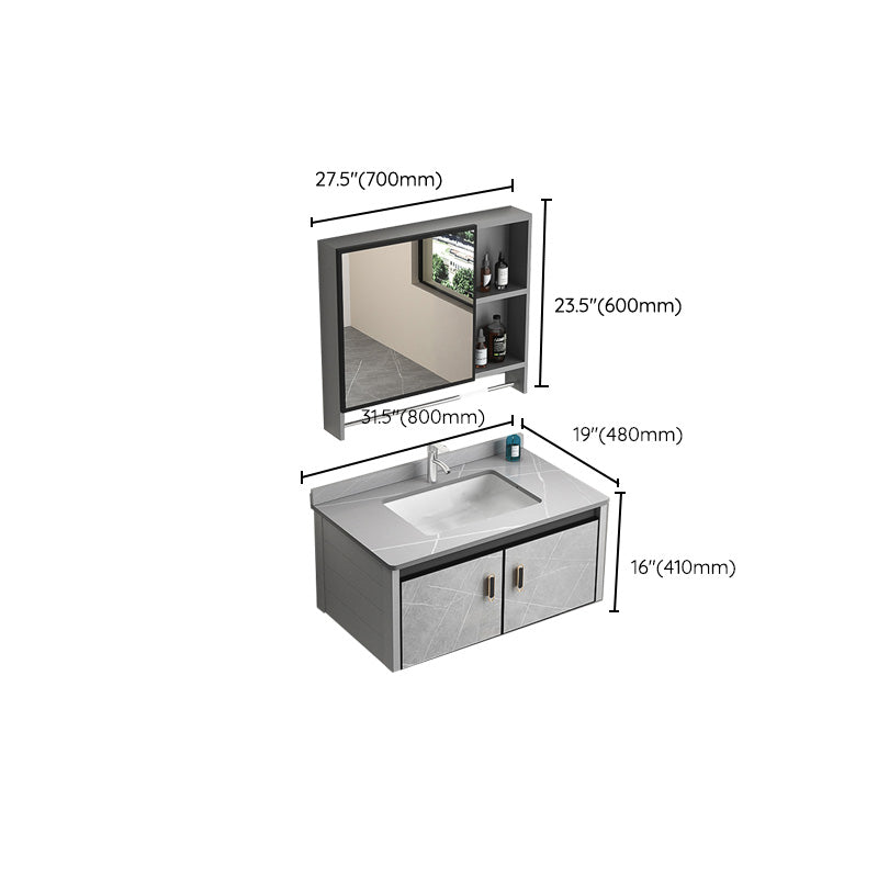 Modern Vanity Rectangular Gray Single Wall Mount Metal Vanity Set Clearhalo 'Bathroom Remodel & Bathroom Fixtures' 'Bathroom Vanities' 'bathroom_vanities' 'Home Improvement' 'home_improvement' 'home_improvement_bathroom_vanities' 7519382