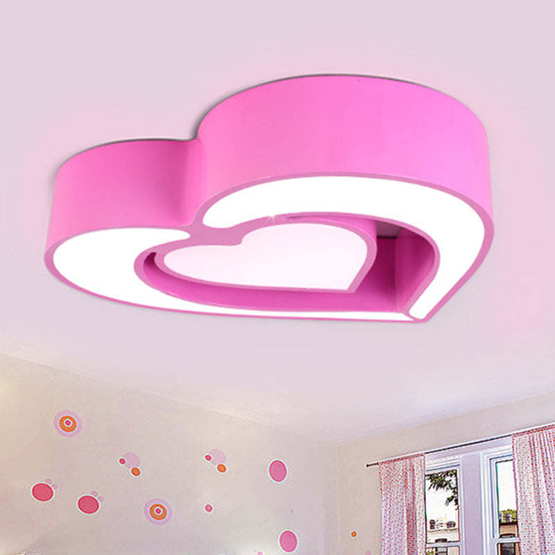 Loving Heart Ceiling Flush Mount Contemporary Acrylic Blue/Red/Pink LED Flush Light for Bedroom Pink Clearhalo 'Ceiling Lights' 'Close To Ceiling Lights' 'Close to ceiling' 'Flush mount' Lighting' 753637