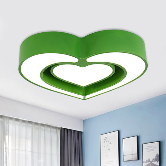 Loving Heart Ceiling Flush Mount Contemporary Acrylic Blue/Red/Pink LED Flush Light for Bedroom Green Clearhalo 'Ceiling Lights' 'Close To Ceiling Lights' 'Close to ceiling' 'Flush mount' Lighting' 753645