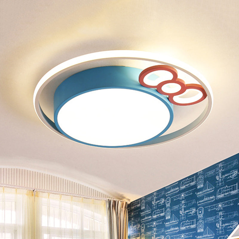 Drum Flush Pendant Ceiling Light Contemporary Acrylic Blue/Pink LED Flush Mount with Bownot for Bedroom Blue Clearhalo 'Ceiling Lights' 'Close To Ceiling Lights' 'Close to ceiling' 'Flush mount' Lighting' 753657