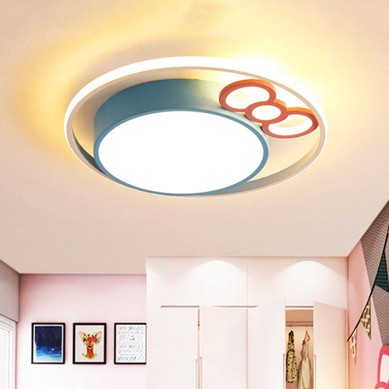 Drum Flush Pendant Ceiling Light Contemporary Acrylic Blue/Pink LED Flush Mount with Bownot for Bedroom Clearhalo 'Ceiling Lights' 'Close To Ceiling Lights' 'Close to ceiling' 'Flush mount' Lighting' 753658