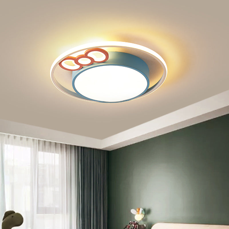 Drum Flush Pendant Ceiling Light Contemporary Acrylic Blue/Pink LED Flush Mount with Bownot for Bedroom Clearhalo 'Ceiling Lights' 'Close To Ceiling Lights' 'Close to ceiling' 'Flush mount' Lighting' 753659