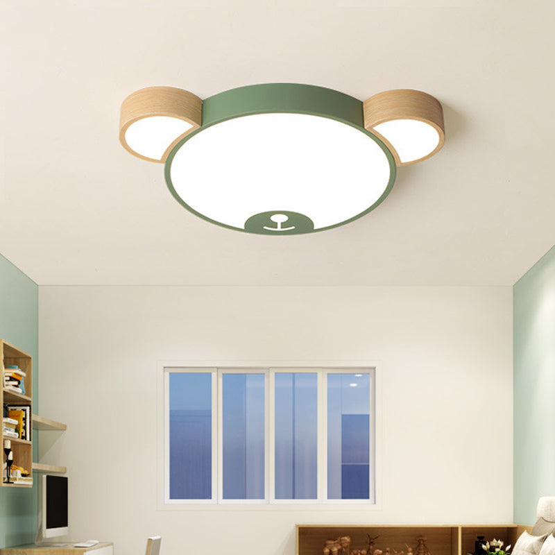 Bedroom LED Flush Mount Pendant Light Kids Style Grey/Green Ceiling Mounted Fixture with Bear Acrylic Shade Clearhalo 'Ceiling Lights' 'Close To Ceiling Lights' 'Close to ceiling' 'Flush mount' Lighting' 753662