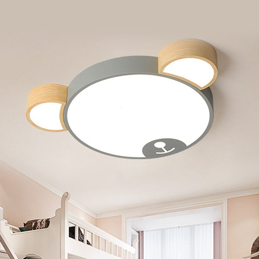 Bedroom LED Flush Mount Pendant Light Kids Style Grey/Green Ceiling Mounted Fixture with Bear Acrylic Shade Grey Clearhalo 'Ceiling Lights' 'Close To Ceiling Lights' 'Close to ceiling' 'Flush mount' Lighting' 753665