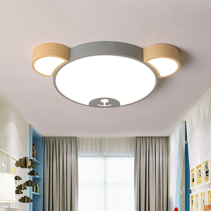 Bedroom LED Flush Mount Pendant Light Kids Style Grey/Green Ceiling Mounted Fixture with Bear Acrylic Shade Clearhalo 'Ceiling Lights' 'Close To Ceiling Lights' 'Close to ceiling' 'Flush mount' Lighting' 753666