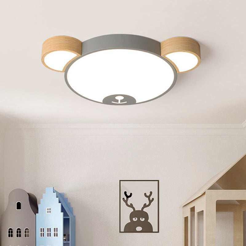 Bedroom LED Flush Mount Pendant Light Kids Style Grey/Green Ceiling Mounted Fixture with Bear Acrylic Shade Clearhalo 'Ceiling Lights' 'Close To Ceiling Lights' 'Close to ceiling' 'Flush mount' Lighting' 753667