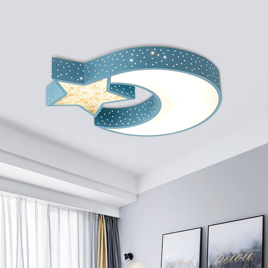 Kids Style LED Ceiling Mount Blue/Green Moon and Star Flushmount Lighting with Acrylic Shade Blue Clearhalo 'Ceiling Lights' 'Close To Ceiling Lights' 'Close to ceiling' 'Flush mount' Lighting' 753697