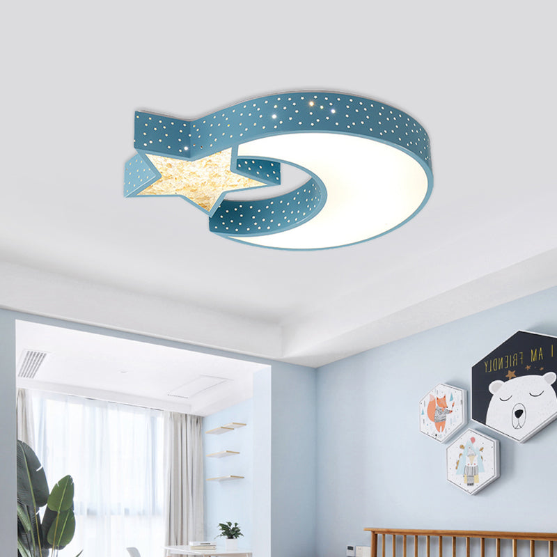 Kids Style LED Ceiling Mount Blue/Green Moon and Star Flushmount Lighting with Acrylic Shade Clearhalo 'Ceiling Lights' 'Close To Ceiling Lights' 'Close to ceiling' 'Flush mount' Lighting' 753698