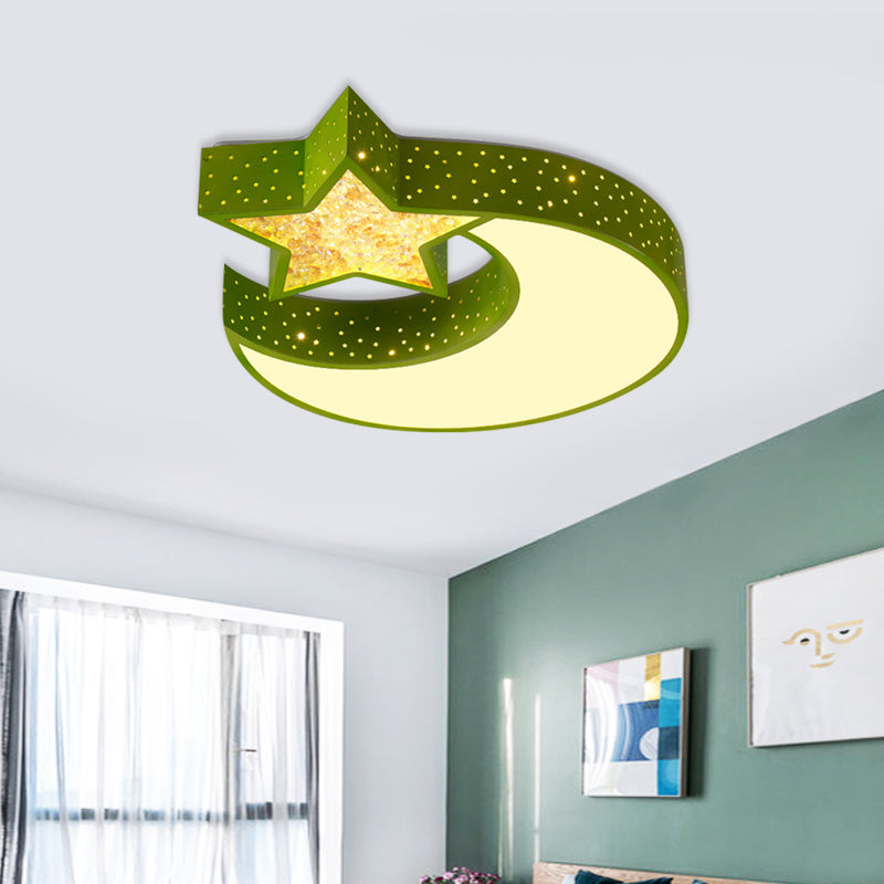 Kids Style LED Ceiling Mount Blue/Green Moon and Star Flushmount Lighting with Acrylic Shade Clearhalo 'Ceiling Lights' 'Close To Ceiling Lights' 'Close to ceiling' 'Flush mount' Lighting' 753702