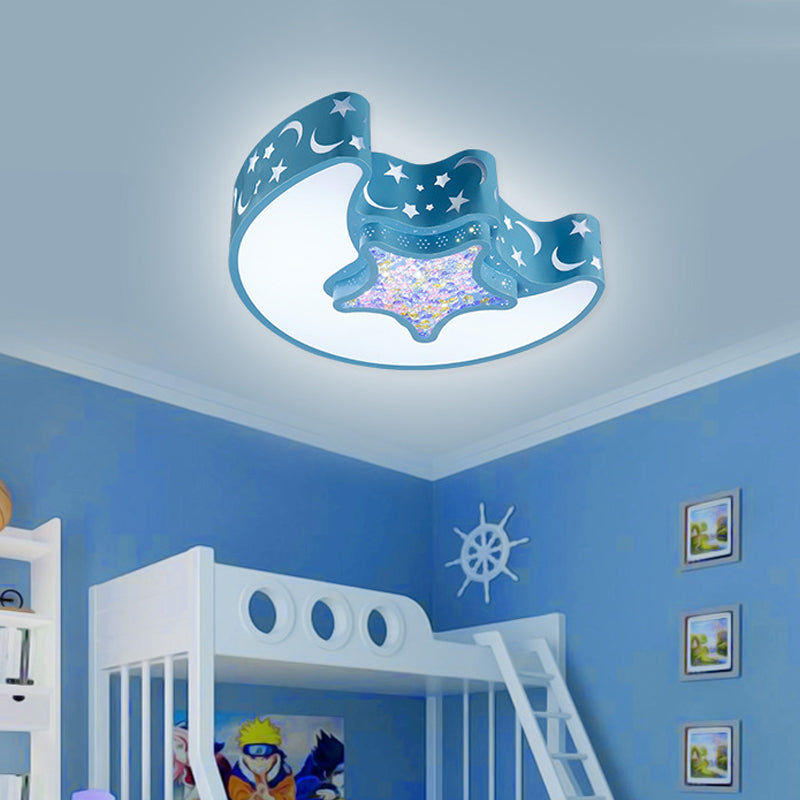 Moon and Star Ceiling Mounted Fixture Contemporary Acrylic White/Pink/Blue LED Flush Pendant Light for Bedroom Clearhalo 'Ceiling Lights' 'Close To Ceiling Lights' 'Close to ceiling' 'Flush mount' Lighting' 753710