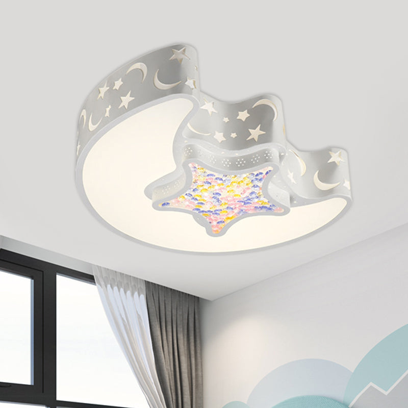 Moon and Star Ceiling Mounted Fixture Contemporary Acrylic White/Pink/Blue LED Flush Pendant Light for Bedroom White Clearhalo 'Ceiling Lights' 'Close To Ceiling Lights' 'Close to ceiling' 'Flush mount' Lighting' 753713