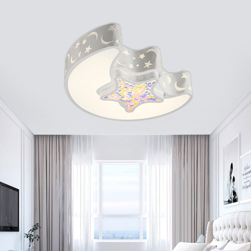 Moon and Star Ceiling Mounted Fixture Contemporary Acrylic White/Pink/Blue LED Flush Pendant Light for Bedroom Clearhalo 'Ceiling Lights' 'Close To Ceiling Lights' 'Close to ceiling' 'Flush mount' Lighting' 753714