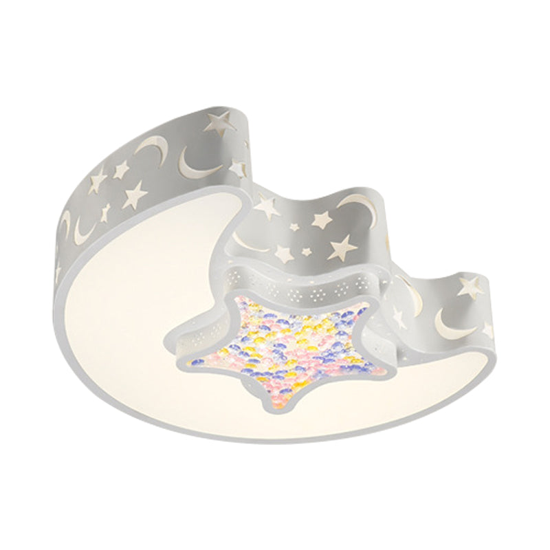 Moon and Star Ceiling Mounted Fixture Contemporary Acrylic White/Pink/Blue LED Flush Pendant Light for Bedroom Clearhalo 'Ceiling Lights' 'Close To Ceiling Lights' 'Close to ceiling' 'Flush mount' Lighting' 753715