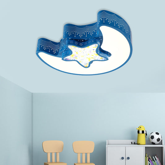 Kids Style Moon and Pentagram Ceiling Flush Acrylic Bedroom LED Flushmount Lighting with Starry Design for Bedroom in Blue/Pink/White Clearhalo 'Ceiling Lights' 'Close To Ceiling Lights' 'Close to ceiling' 'Flush mount' Lighting' 753718