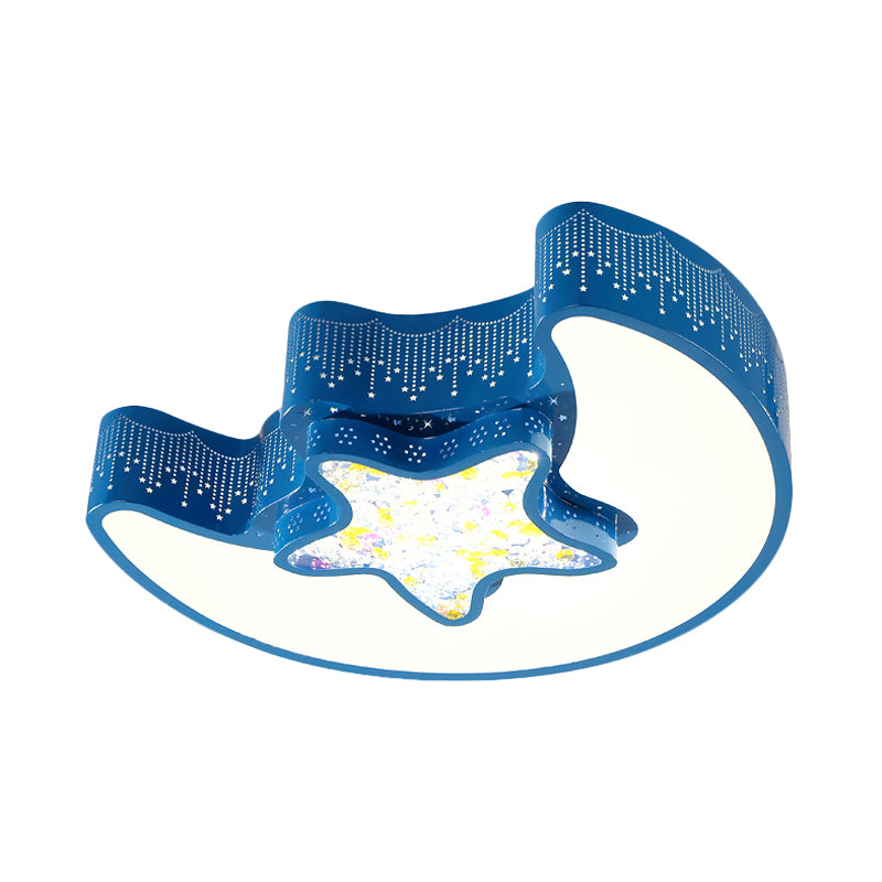 Kids Style Moon and Pentagram Ceiling Flush Acrylic Bedroom LED Flushmount Lighting with Starry Design for Bedroom in Blue/Pink/White Clearhalo 'Ceiling Lights' 'Close To Ceiling Lights' 'Close to ceiling' 'Flush mount' Lighting' 753719