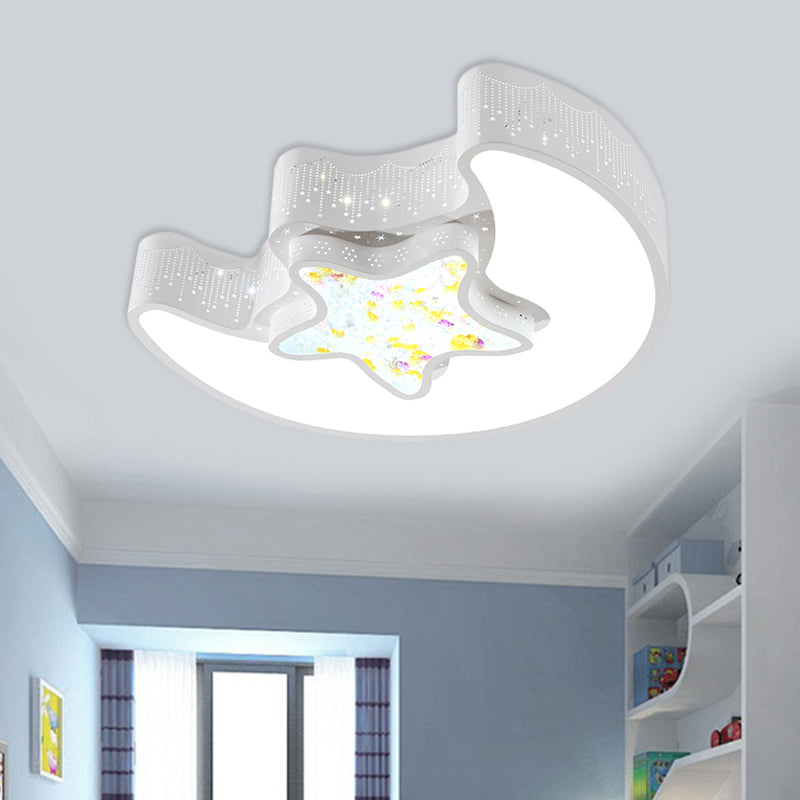 Kids Style Moon and Pentagram Ceiling Flush Acrylic Bedroom LED Flushmount Lighting with Starry Design for Bedroom in Blue/Pink/White Clearhalo 'Ceiling Lights' 'Close To Ceiling Lights' 'Close to ceiling' 'Flush mount' Lighting' 753722