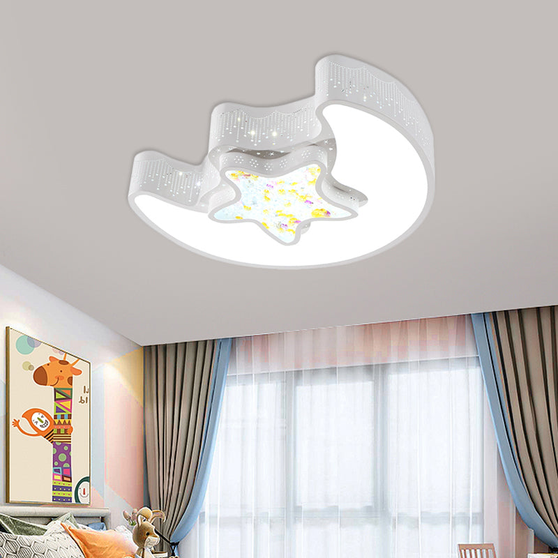 Kids Style Moon and Pentagram Ceiling Flush Acrylic Bedroom LED Flushmount Lighting with Starry Design for Bedroom in Blue/Pink/White Clearhalo 'Ceiling Lights' 'Close To Ceiling Lights' 'Close to ceiling' 'Flush mount' Lighting' 753723