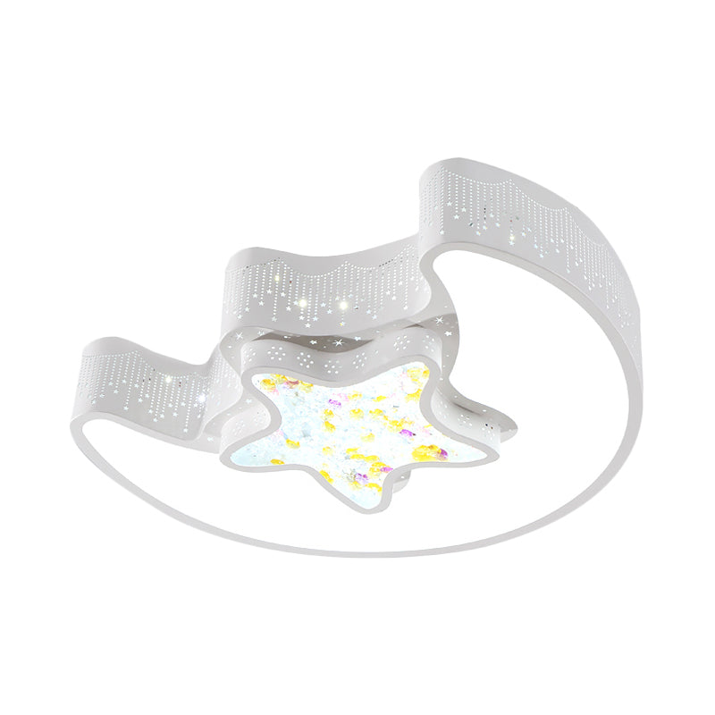 Kids Style Moon and Pentagram Ceiling Flush Acrylic Bedroom LED Flushmount Lighting with Starry Design for Bedroom in Blue/Pink/White Clearhalo 'Ceiling Lights' 'Close To Ceiling Lights' 'Close to ceiling' 'Flush mount' Lighting' 753724