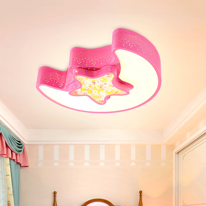 Kids Style Moon and Pentagram Ceiling Flush Acrylic Bedroom LED Flushmount Lighting with Starry Design for Bedroom in Blue/Pink/White Clearhalo 'Ceiling Lights' 'Close To Ceiling Lights' 'Close to ceiling' 'Flush mount' Lighting' 753726