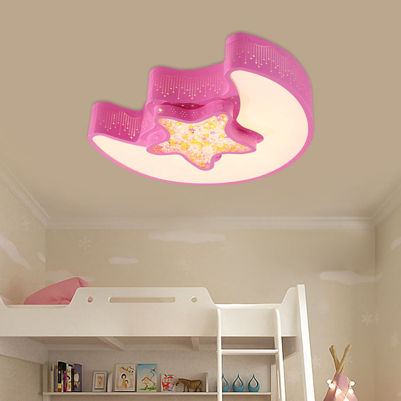 Kids Style Moon and Pentagram Ceiling Flush Acrylic Bedroom LED Flushmount Lighting with Starry Design for Bedroom in Blue/Pink/White Clearhalo 'Ceiling Lights' 'Close To Ceiling Lights' 'Close to ceiling' 'Flush mount' Lighting' 753727