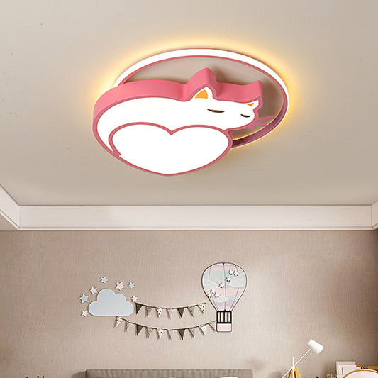 Pink Cat Shaped Ceiling Mounted Fixture Kids Style Acrylic LED Flushmount Lighting with Ring for Bedroom in Warm/White Light Clearhalo 'Ceiling Lights' 'Close To Ceiling Lights' 'Close to ceiling' 'Flush mount' Lighting' 753730