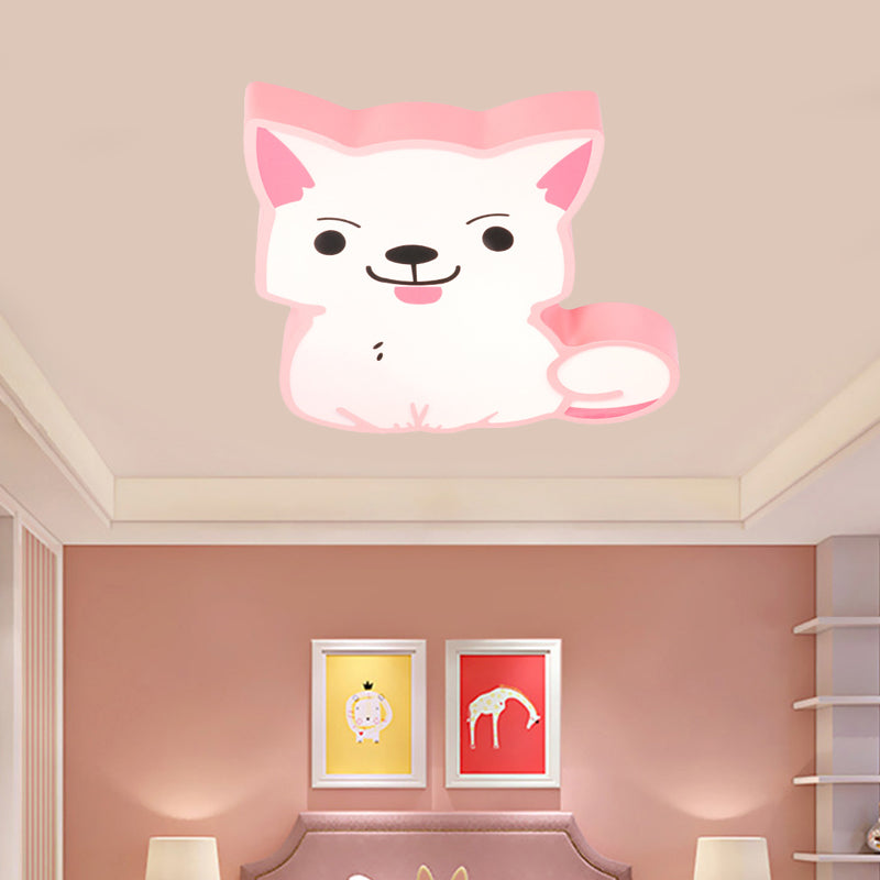 LED Kindergarten Flush Mount Pendant Light Cartoon Style Yellow/Pink Ceiling Mounted Fixture with Cat Acrylic Shade in Warm/White Light Clearhalo 'Ceiling Lights' 'Close To Ceiling Lights' 'Close to ceiling' 'Flush mount' Lighting' 753734