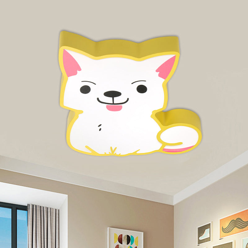 LED Kindergarten Flush Mount Pendant Light Cartoon Style Yellow/Pink Ceiling Mounted Fixture with Cat Acrylic Shade in Warm/White Light Yellow Clearhalo 'Ceiling Lights' 'Close To Ceiling Lights' 'Close to ceiling' 'Flush mount' Lighting' 753737