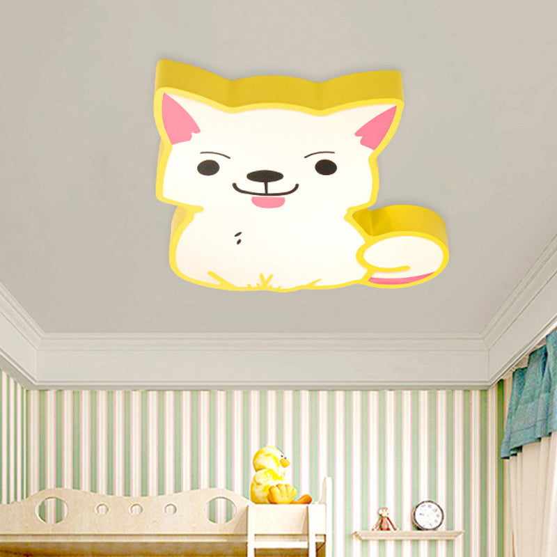 LED Kindergarten Flush Mount Pendant Light Cartoon Style Yellow/Pink Ceiling Mounted Fixture with Cat Acrylic Shade in Warm/White Light Clearhalo 'Ceiling Lights' 'Close To Ceiling Lights' 'Close to ceiling' 'Flush mount' Lighting' 753738