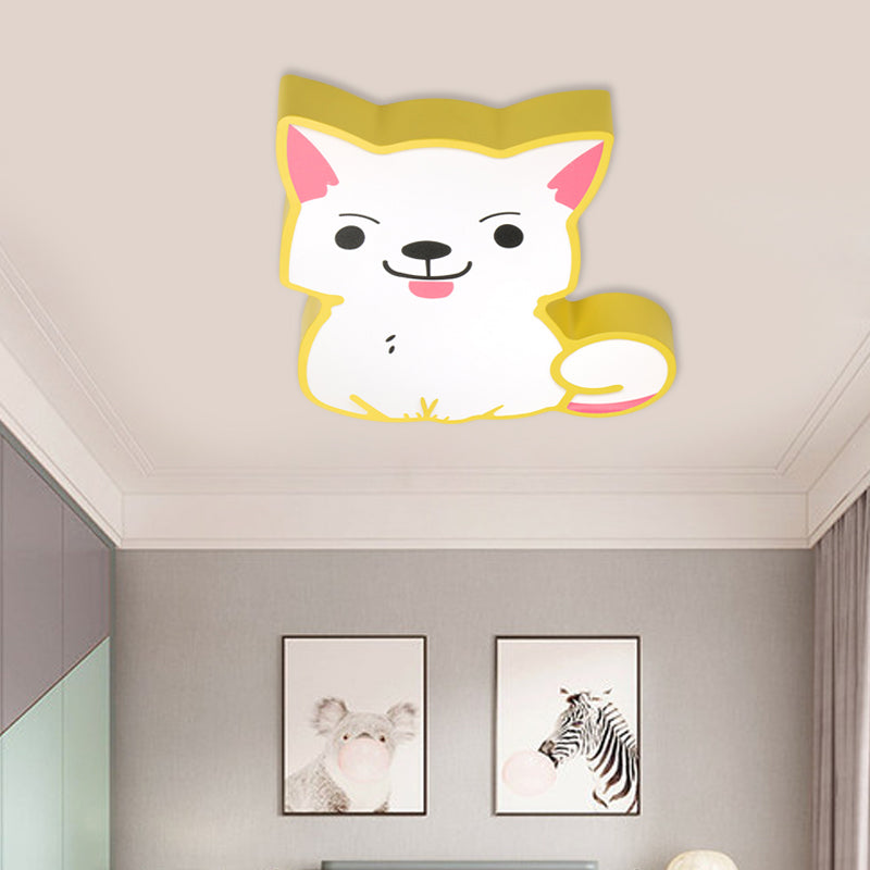 LED Kindergarten Flush Mount Pendant Light Cartoon Style Yellow/Pink Ceiling Mounted Fixture with Cat Acrylic Shade in Warm/White Light Clearhalo 'Ceiling Lights' 'Close To Ceiling Lights' 'Close to ceiling' 'Flush mount' Lighting' 753739