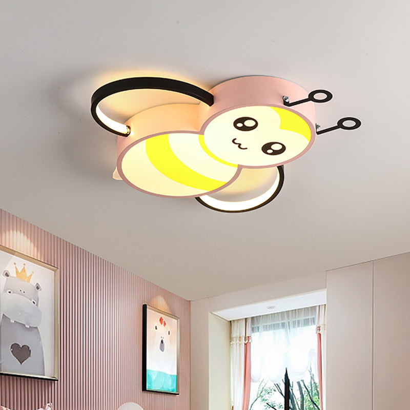 Lovely Bee Ceiling Mount Cartoon Style Acrylic Yellow/Pink LED Flushmount Lighting for Bedroom Pink Clearhalo 'Ceiling Lights' 'Close To Ceiling Lights' 'Close to ceiling' 'Flush mount' Lighting' 753741