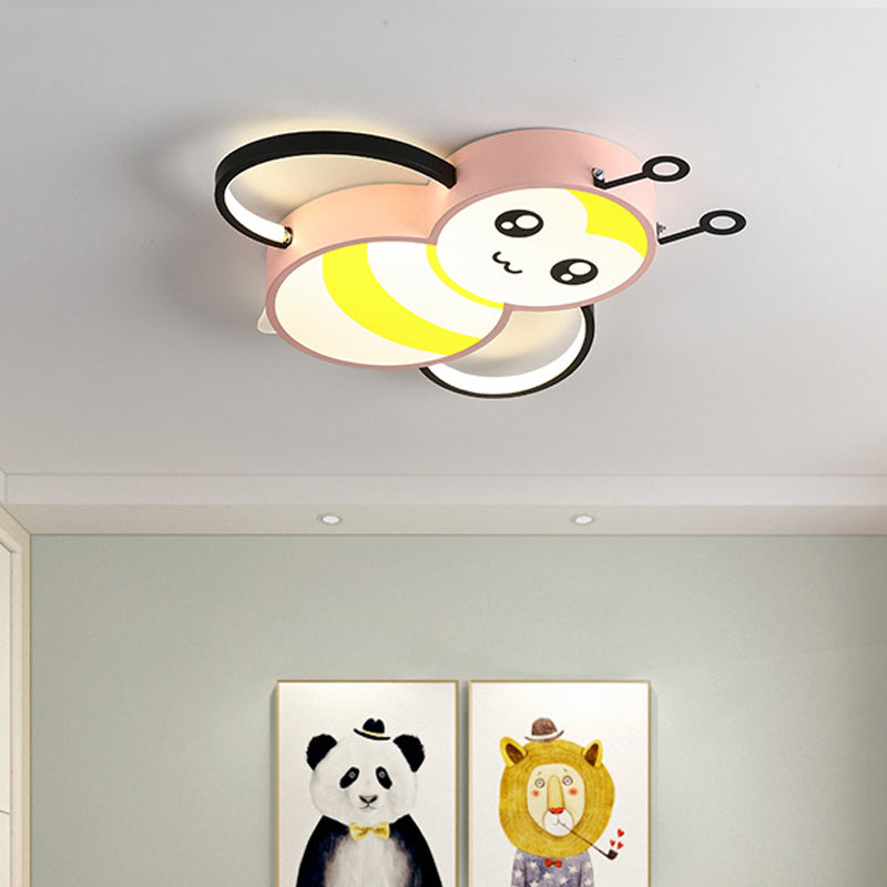 Lovely Bee Ceiling Mount Cartoon Style Acrylic Yellow/Pink LED Flushmount Lighting for Bedroom Clearhalo 'Ceiling Lights' 'Close To Ceiling Lights' 'Close to ceiling' 'Flush mount' Lighting' 753742