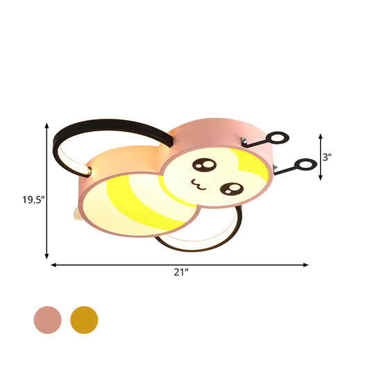 Lovely Bee Ceiling Mount Cartoon Style Acrylic Yellow/Pink LED Flushmount Lighting for Bedroom Clearhalo 'Ceiling Lights' 'Close To Ceiling Lights' 'Close to ceiling' 'Flush mount' Lighting' 753744