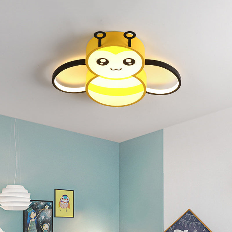 Lovely Bee Ceiling Mount Cartoon Style Acrylic Yellow/Pink LED Flushmount Lighting for Bedroom Clearhalo 'Ceiling Lights' 'Close To Ceiling Lights' 'Close to ceiling' 'Flush mount' Lighting' 753746