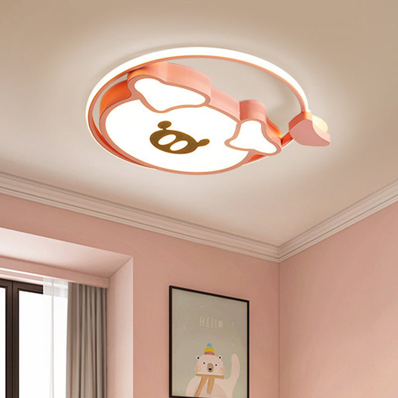 Cartoon Style LED Ceiling Mounted Fixture Pink/Gold Lovely Pig Flush Light with Acrylic Shade for Bedroom Pink Clearhalo 'Ceiling Lights' 'Close To Ceiling Lights' 'Close to ceiling' 'Flush mount' Lighting' 753749