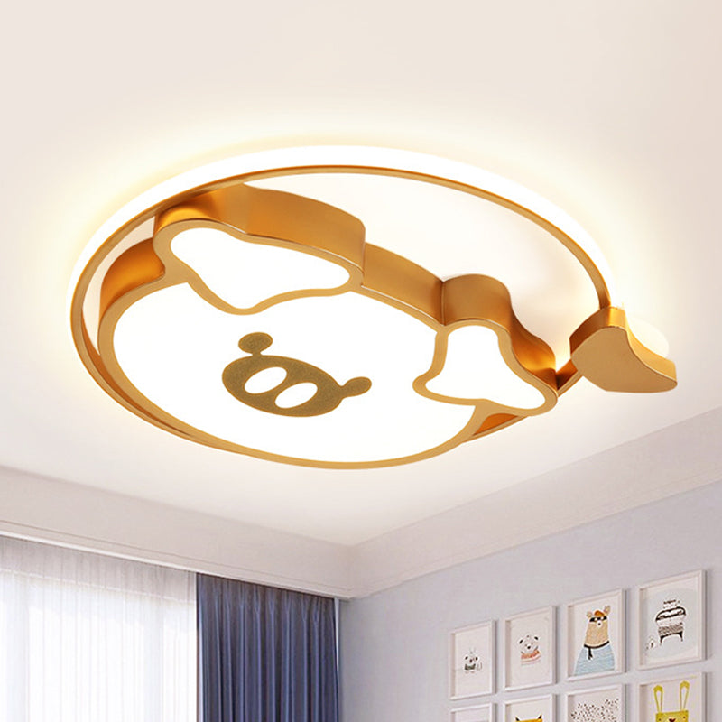 Cartoon Style LED Ceiling Mounted Fixture Pink/Gold Lovely Pig Flush Light with Acrylic Shade for Bedroom Gold Clearhalo 'Ceiling Lights' 'Close To Ceiling Lights' 'Close to ceiling' 'Flush mount' Lighting' 753753