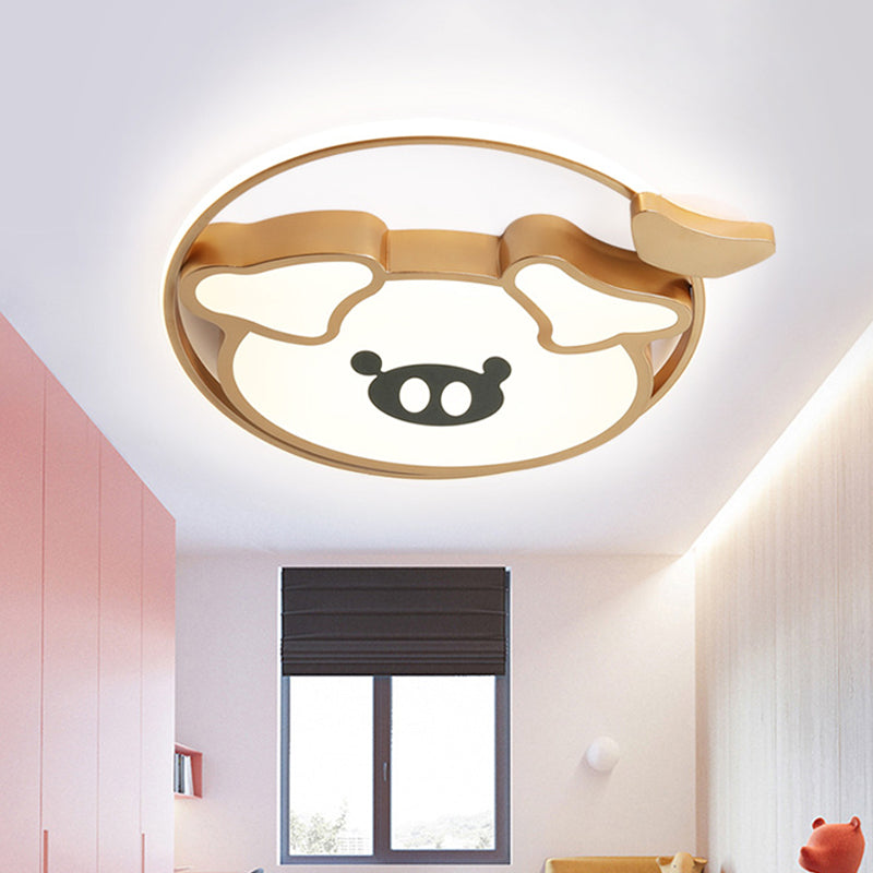 Cartoon Style LED Ceiling Mounted Fixture Pink/Gold Lovely Pig Flush Light with Acrylic Shade for Bedroom Clearhalo 'Ceiling Lights' 'Close To Ceiling Lights' 'Close to ceiling' 'Flush mount' Lighting' 753754